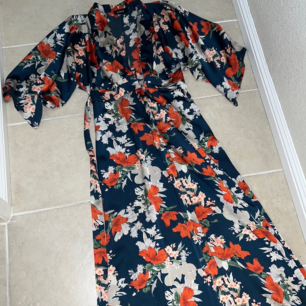 Satin maxi kimono sleeve dress
